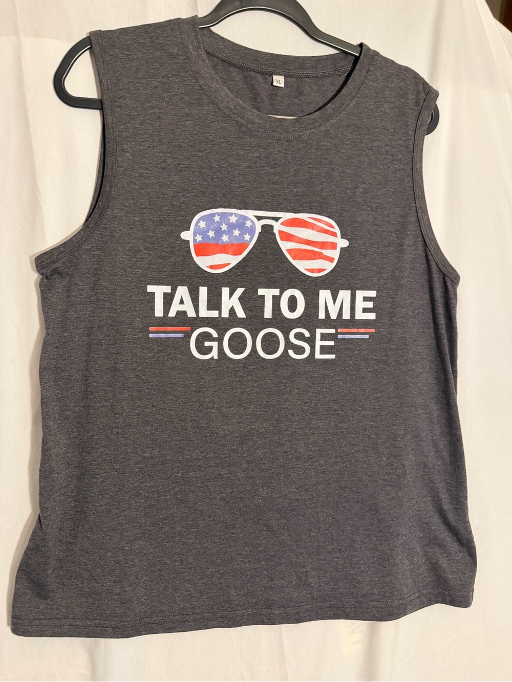 #415 Sleeveless Graphic Tee - Charcoal "Talk To Me Goose"
